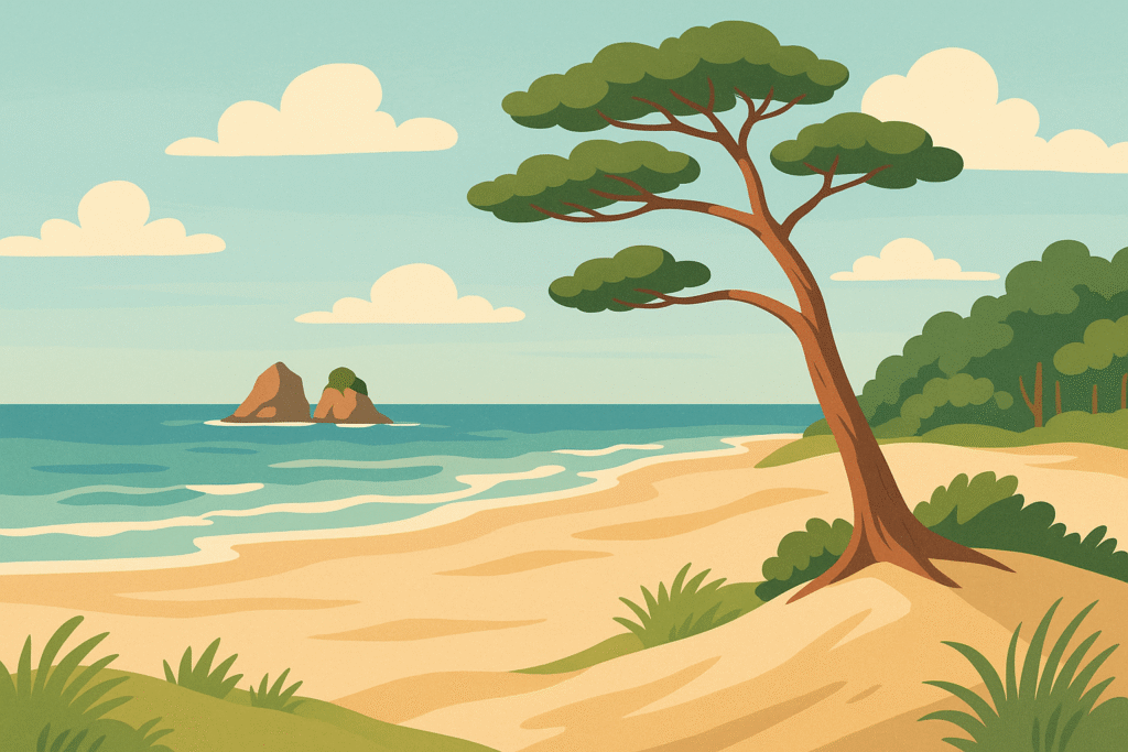 안면도 전경을 단순화해 표현한 일러스트 — 해안선과 지형 구조 중심