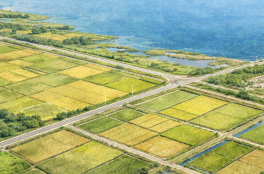 서산 간월호 주변 농경지와 농업용 수로 구조 이미지