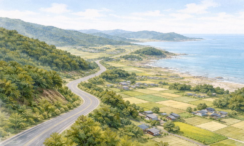 태안·서산 지역 교통 인프라의 지형적 한계를 보여주는 이미지