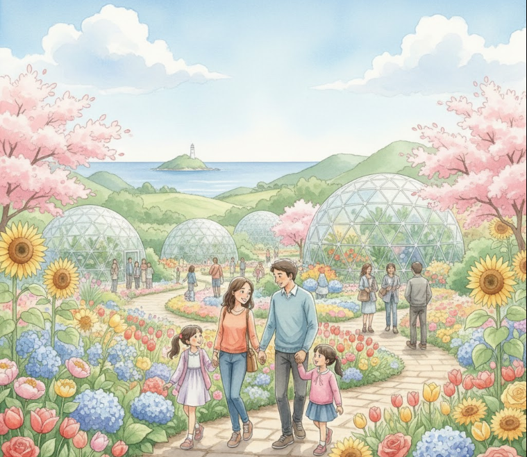 2026 태안국제원예치유박람회에서 가족이 즐겁게 산책하는 사진