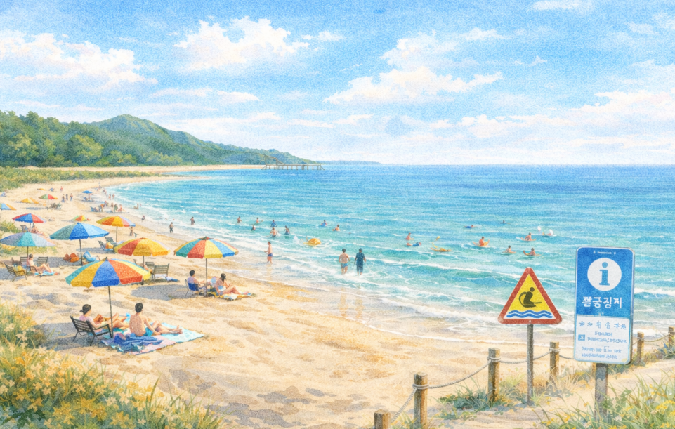 여름철 태안 해변과 해안 산책로 풍경