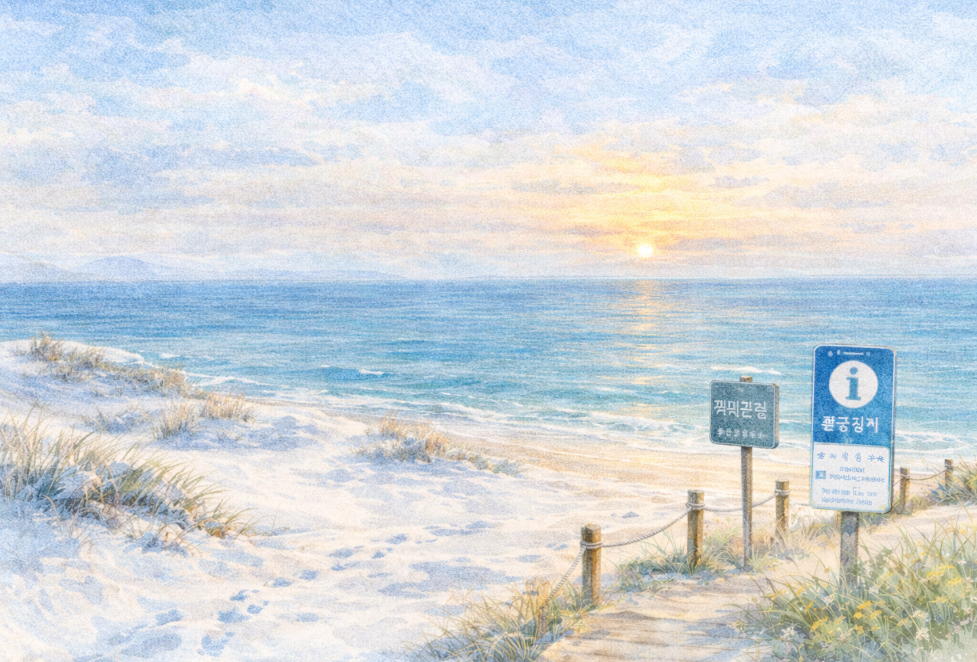 겨울철 태안 해안의 고요한 겨울 풍경